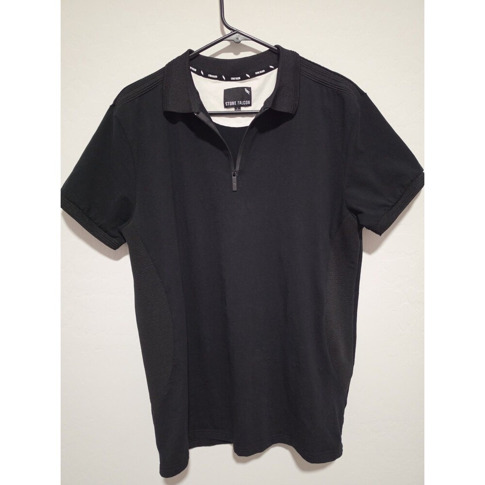 Mens Stone Falcon  Quarter Zip Polo Shirt In Black Size L